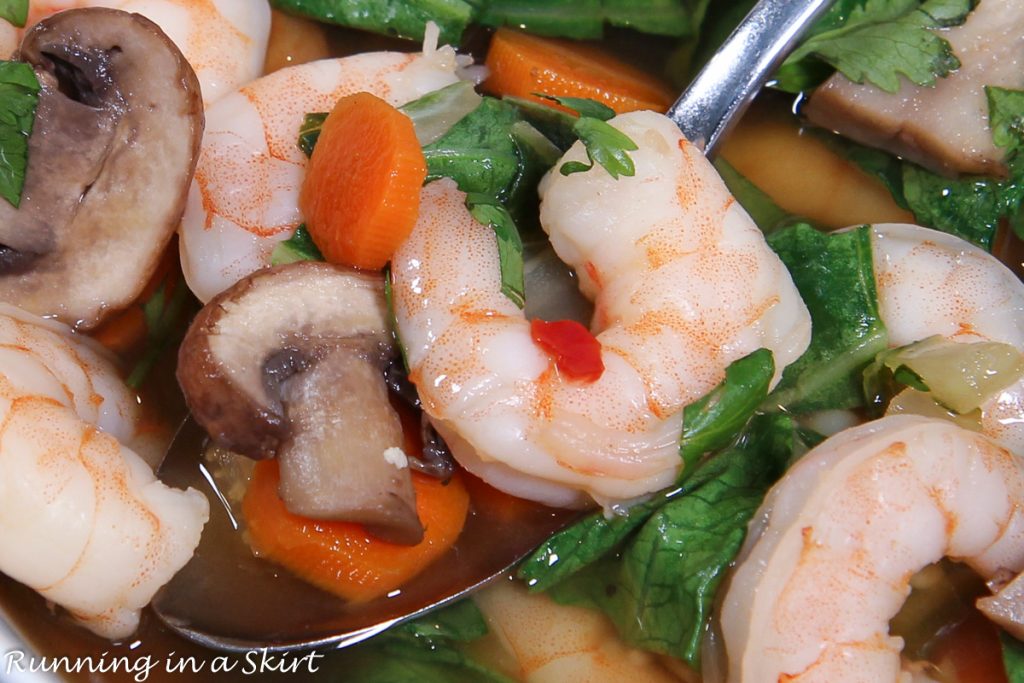 Spicy Shrimp Asian Soup close up.