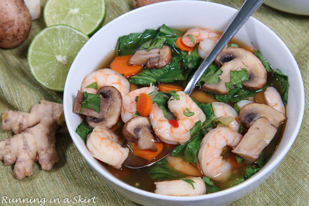 Spicy Shrimp Asian Soup with a spoon.