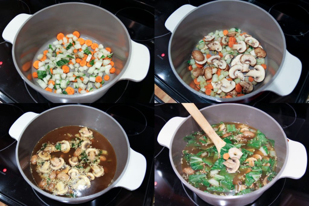 Process photo collage showing how to make the soup.