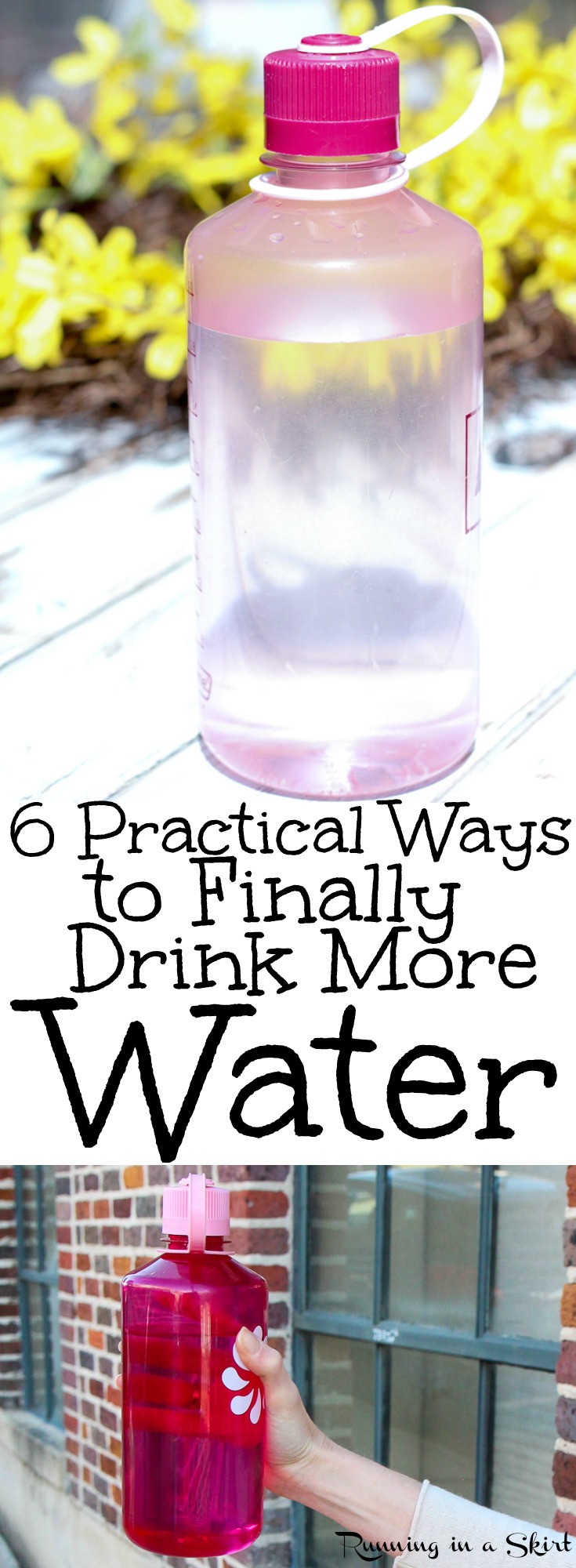 6 Practical Tips on How to Drink More Water. Simple motivation and ideas to get healthy by carrying a bottle with you. Great natural way to detox your body, have healthy skin, exercise better and even boost your immune system. / Running in a Skirt via @juliewunder
