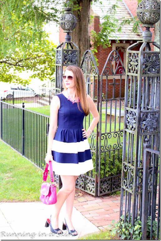 Navy Dress with Pink Accessories
