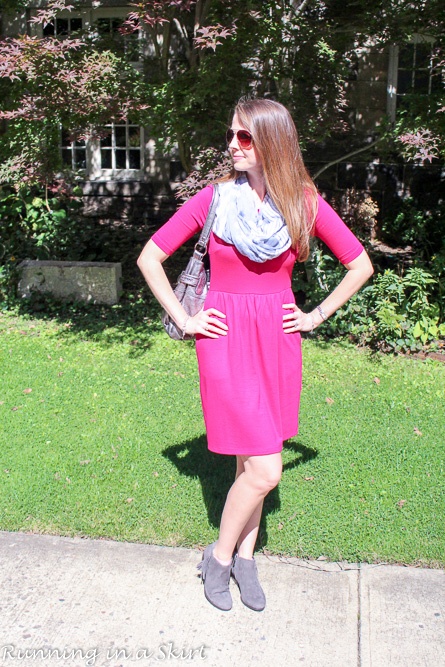 Fresh fall look! Pink dress with fringe booties! / Running in a Skirt