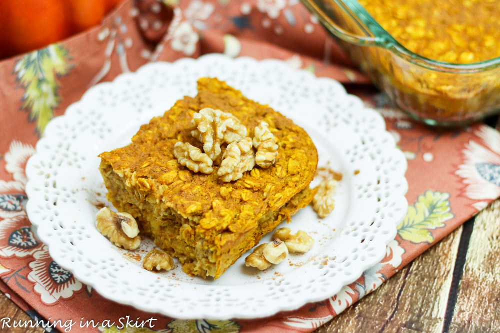 Pumpkin Pie Baked Oatmeal- whole foods, clean eating breakfast for fall!/ Running in a Skirt