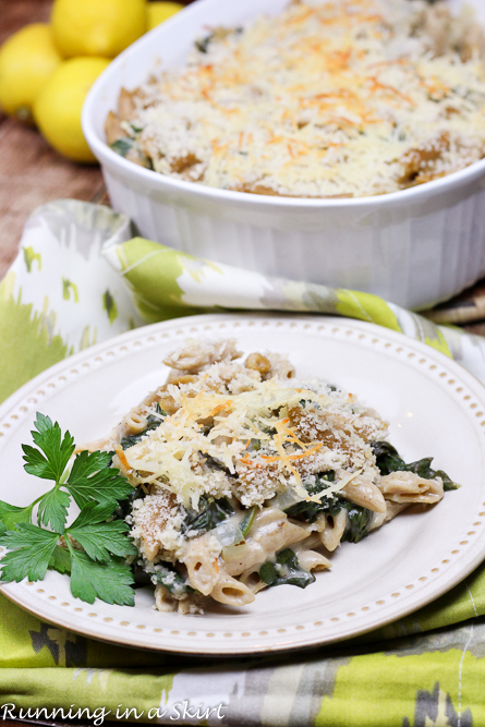 Skinny Spinach, Parmesan and Lemon Vegetarian Baked Penne/ Running in a Skirt