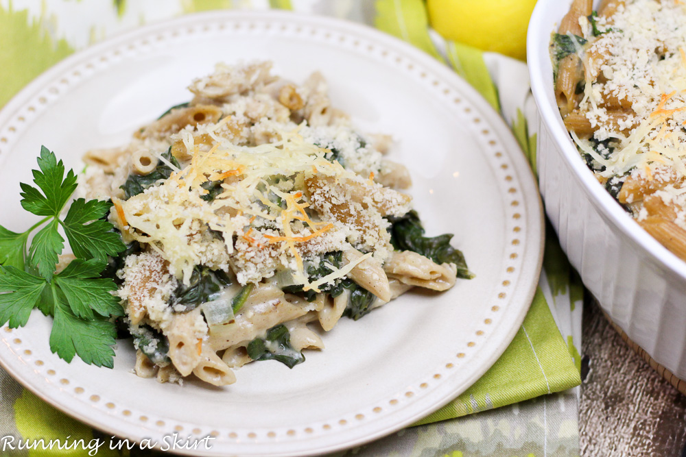 Skinny Spinach, Parmesan and Lemon Vegetarian Baked Penne/ Running in a Skirt