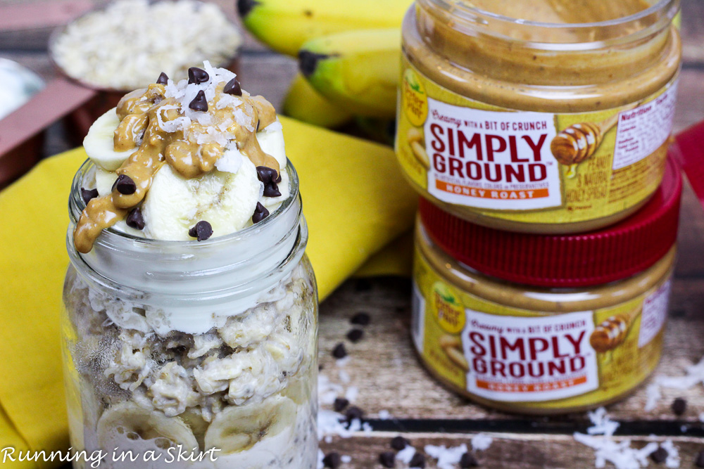 Peanut Butter Chunky Monkey Overnight Oats in a jar.