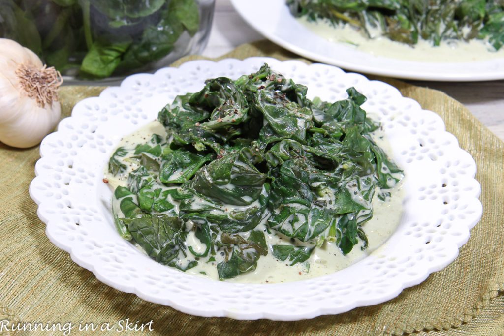 Low Fat Crock Pot Creamed Spinach on a plate.