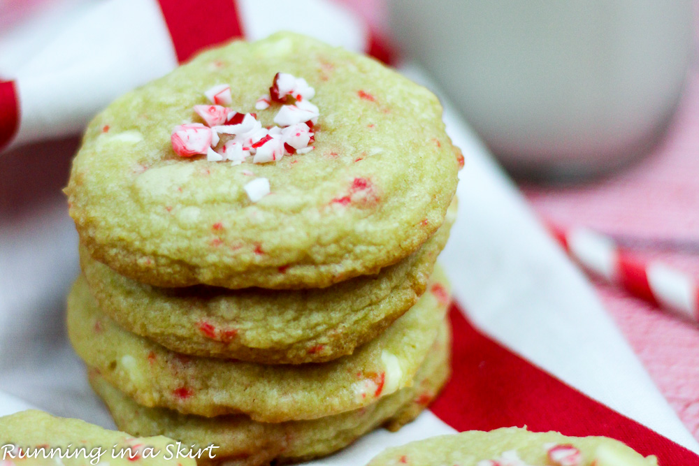 Chewy Soft Baked White Chocolate Peppermint Cookies recipe/ Running in a Skirt