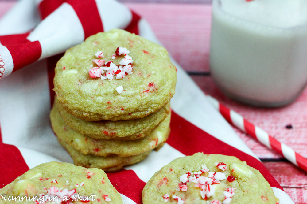 Chewy Soft Baked White Chocolate Peppermint Cookies recipe/ Running in a Skirt