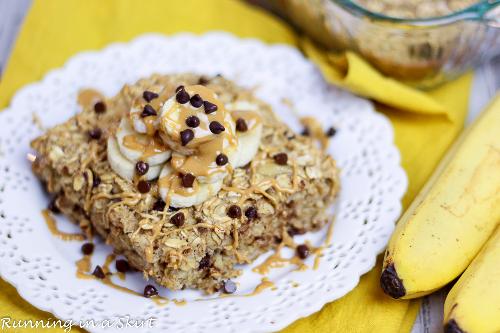 The clean eating breakfast coming out of the oven with bananas on the side.