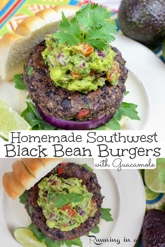 Homemade Black Bean Burger recipe - This is the BEST Southwest Black Bean Burger with Guacamole. An easy and healthy vegetarian burger patties recipe that's plant based, low calorie and delicious. Simple to grill or cook on the stove. Family recipe! Includes vegan option. / Running in a Skirt #vegetarian #vegan #burger #blackbeans #healthy via @juliewunder