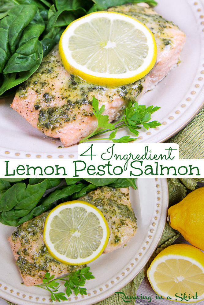 Lemon Pesto salmon Recipe Pinterest collage.