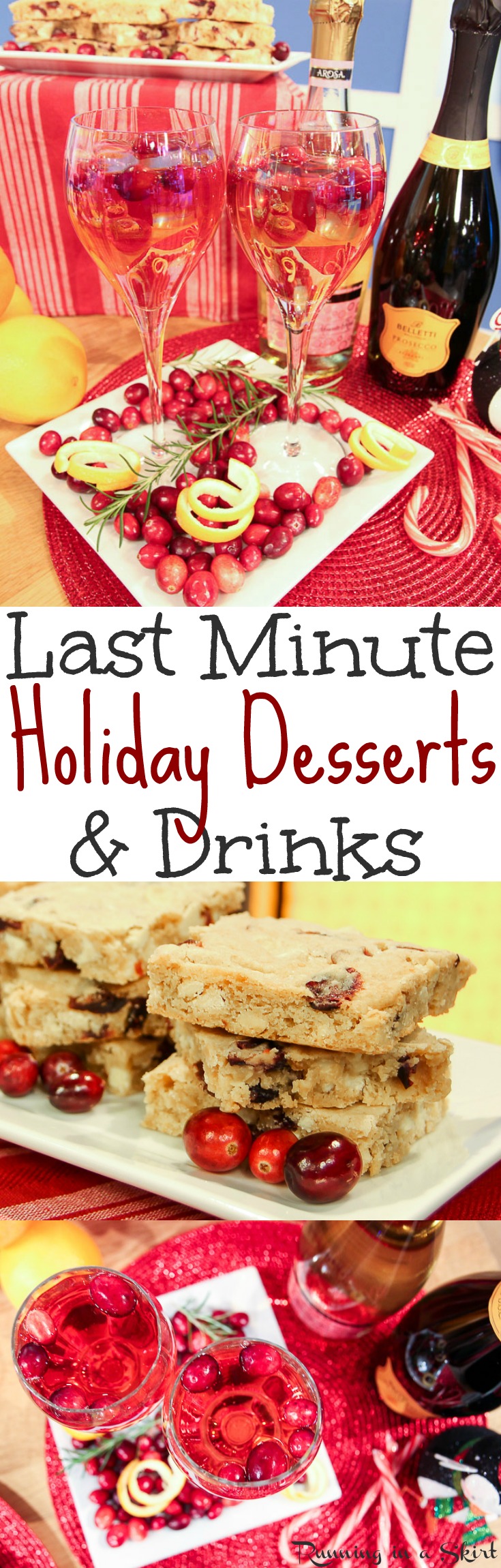 Last Minute Christmas Desserts & Drinks recipes for the holidays. Budget friendly, fast, simple and easy ideas from ALDI. These holiday desserts are great for a party or for a crowd. Includes an easy recipe for White Chocolate Cranberry Blondies and the perfect holiday drink for adults. / Running in a Skirt #ALDIlove @aldiusa via @juliewunder