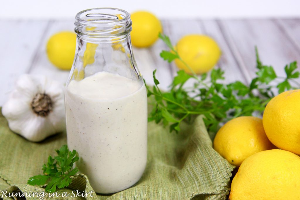 Healthy Caesar Dressing in a jar.