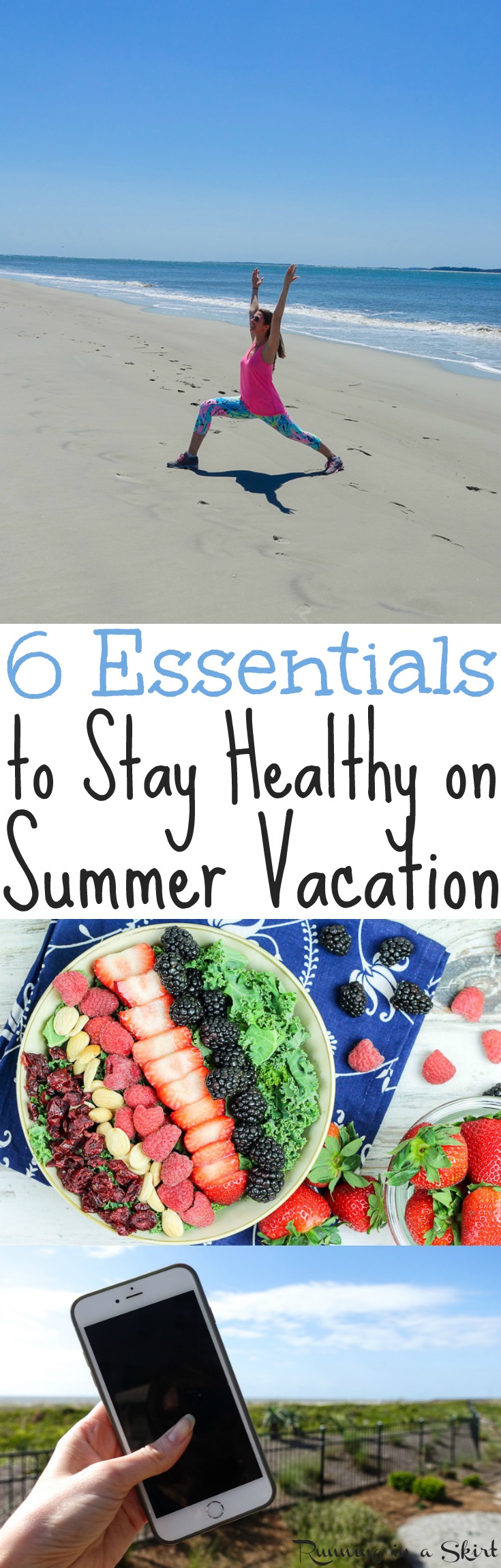 6 Essential Tips for Healthy Travel for the BEST Summer Vacation - including ideas to stay active on vacations for your health and to stay fit! Also to enjoy clean eating meals and foods even on adventures. Keep your gut health in check even when you are traveling. / Running in a Skirt AD via @juliewunder