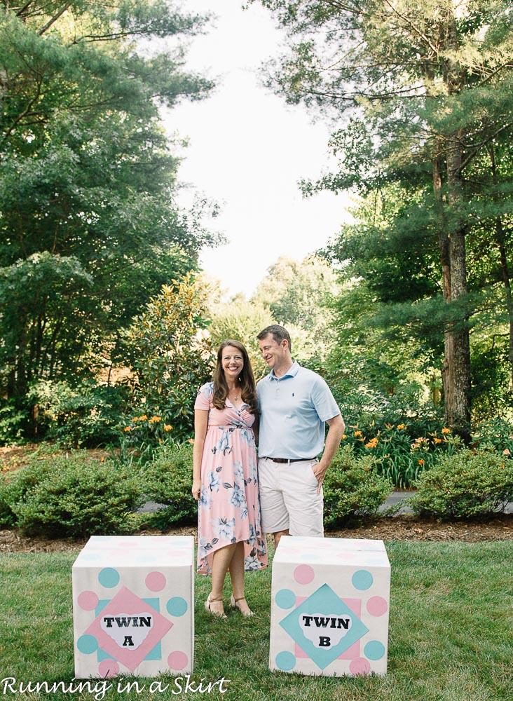 Boxes for a twin gender reveal.