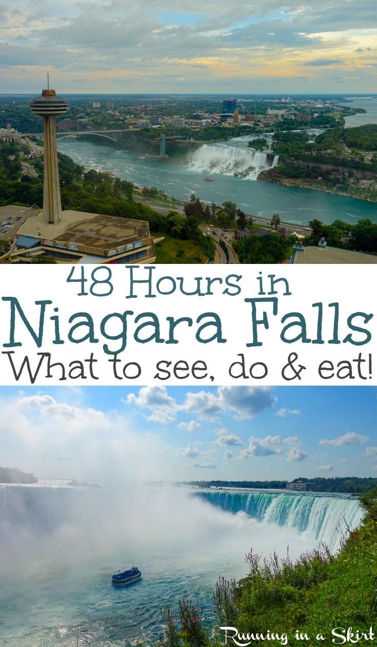 Things to Do in Niagara Falls Canada with 48 Hours - what do see, do & eat! Tips and itinerary for restaurants, photography, most popular attractions (including the Journey Behind the Falls and the Hornblower / Maid of the Mist boat ride, Whirlpool, and White Water Walk.) Also includes Niagara-on-the-lake. This is one of the prettiest natural wonders of the world! / Running in a Skirt #niagarafalls #niagara #waterfalls #travel #adventure via @juliewunder