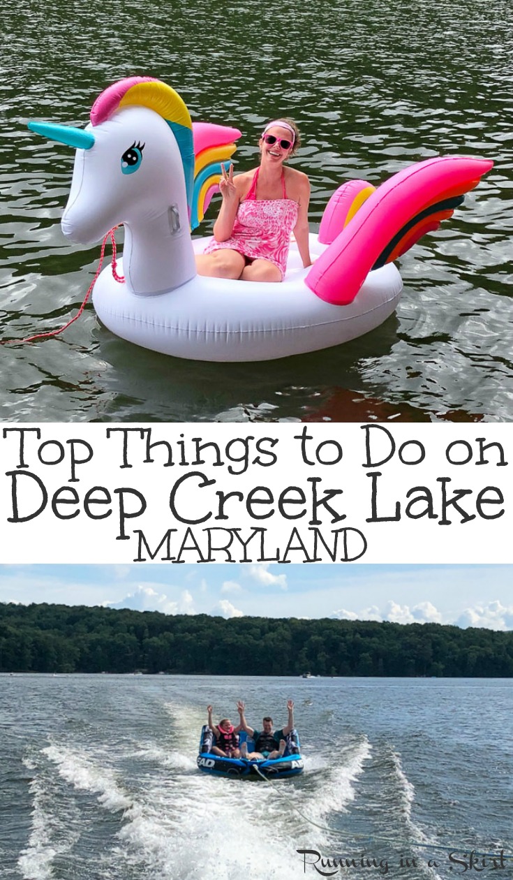 Top 7 Things to Do & Eat in Deep Creek Lake, Maryland - includes ideas for the best fun family summer vacations on this beautiful lake. Enjoy the water - boating and floating -, visit Swallow Falls State Park with waterfalls, lavender farm, Honi Honi Bar. Plus the best restaurants in the nearby town of McHenry. / Running in a Skirt #travel #maryland #deepcreek #lake via @juliewunder