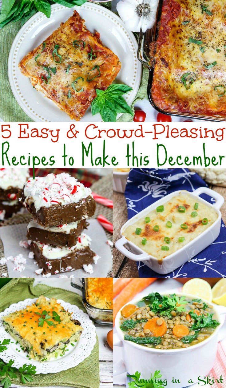 5 Easy & Healthy December Recipes - includes dinner, desserts and ideas for a crowd or families. All simple, vegetarian and perfect for meal planning on a budget. Running in a Skirt #recipe #healthyliving #vegetarian #holiday #christmas #mealplanning #family via @juliewunder