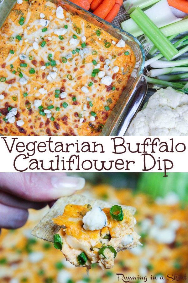 Buffalo Cauliflower Dip - Vegetarian Buffalo Chicken Dip recipe pinterest collage.