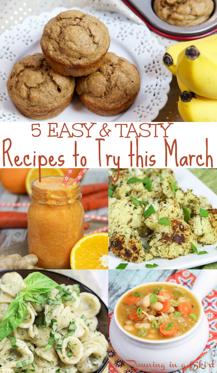 5 Easy & Tasty March Recipes - clean eating ideas for cooking and meal ideas. Start your vegetarian meal planning here! Includes immune boosting smoothie, low carb sides, fast dinner ideas and healthy baking. / Running in a Skirt #mealplanning #healthy #healthyliving #vegetarian #vegan #dinner #plantbased #recipe via @juliewunder