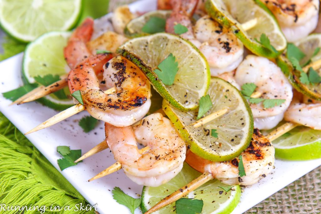 Honey Lime Shrimp Skewers close up.
