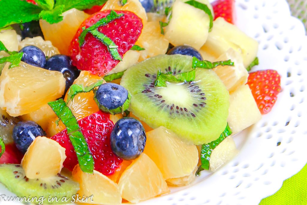 Rainbow Fruit Salad Honey Lime close up