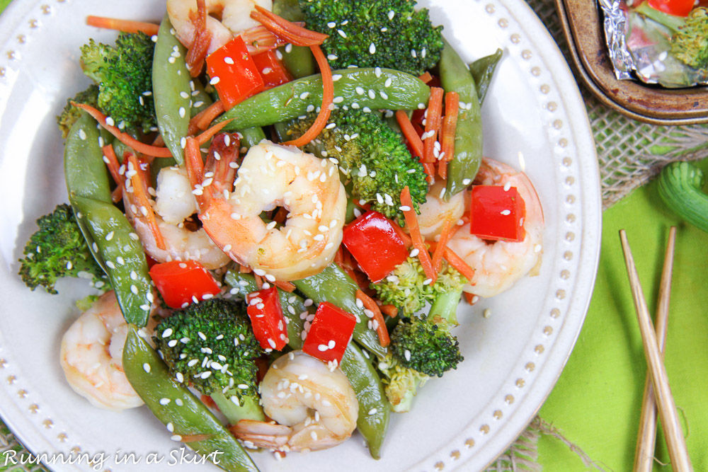 Sheet Pan Shrimp Teriyaki recipe on a plate.