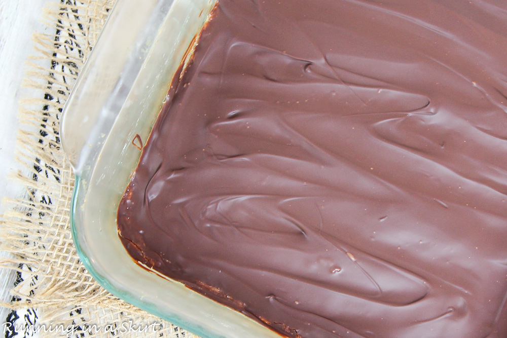 Overhead shot of tray and smoothed chocolate.