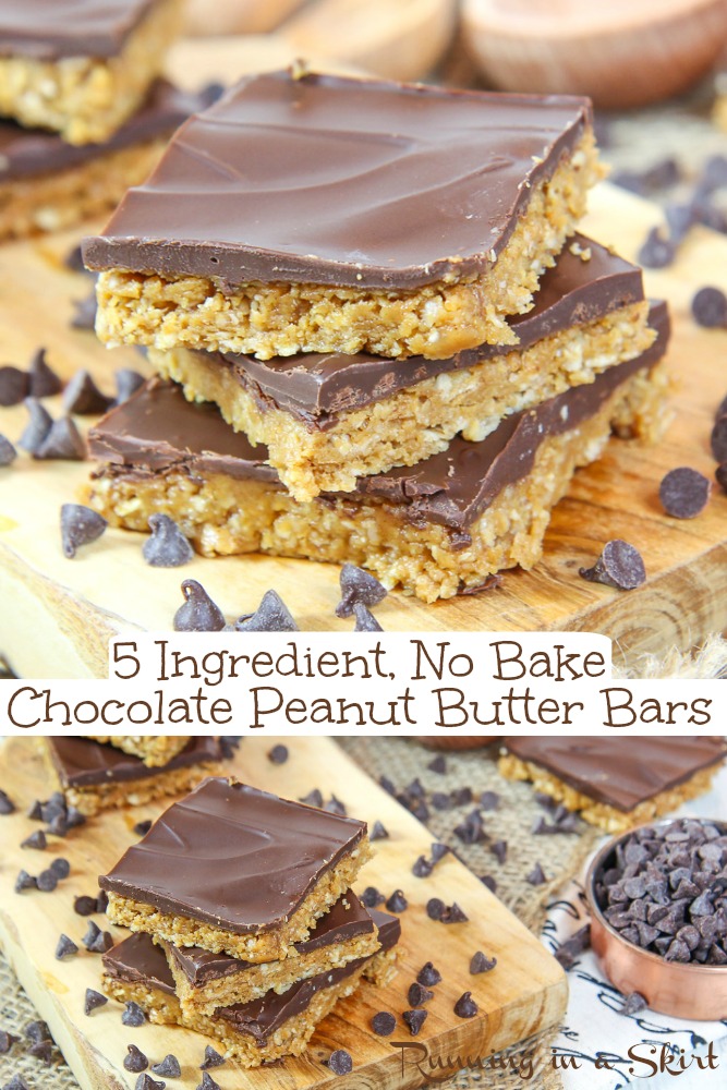 5 Ingredient No Bake Chocolate Peanut Butter Bars recipe pin