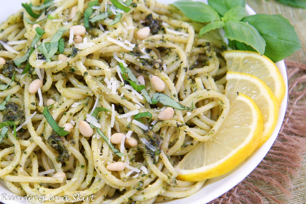 Close up of Lemon Pesto Pasta.
