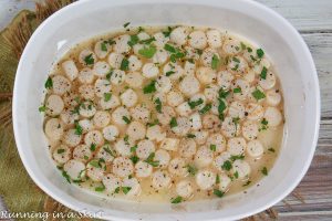 Bay Scallops recipe in a baking dish.