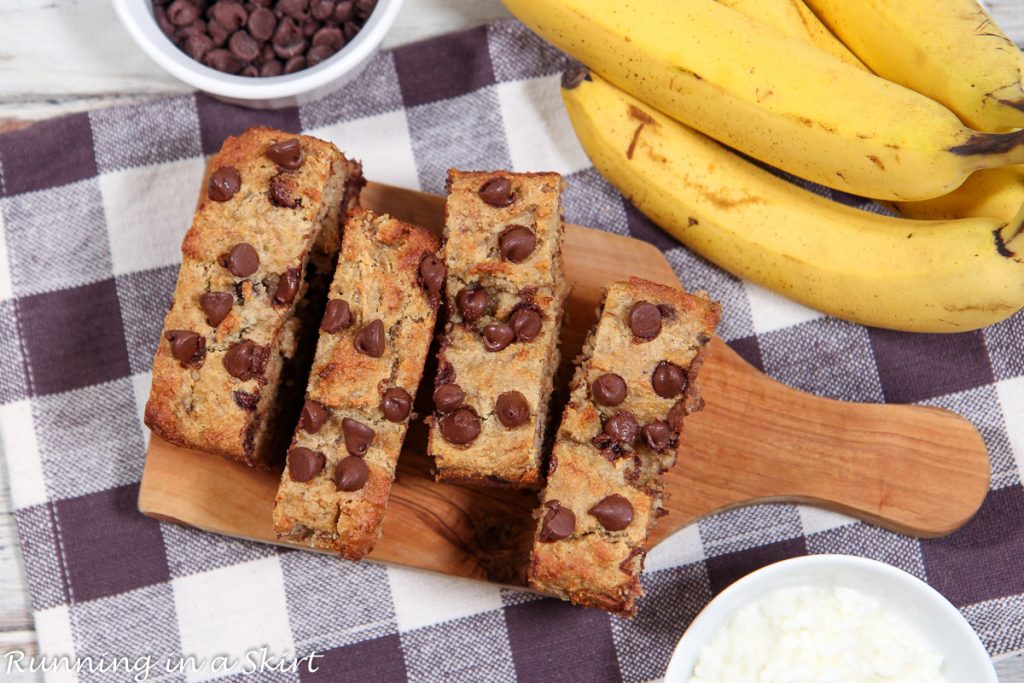Cottage Cheese Banana Bread on cutting board.
