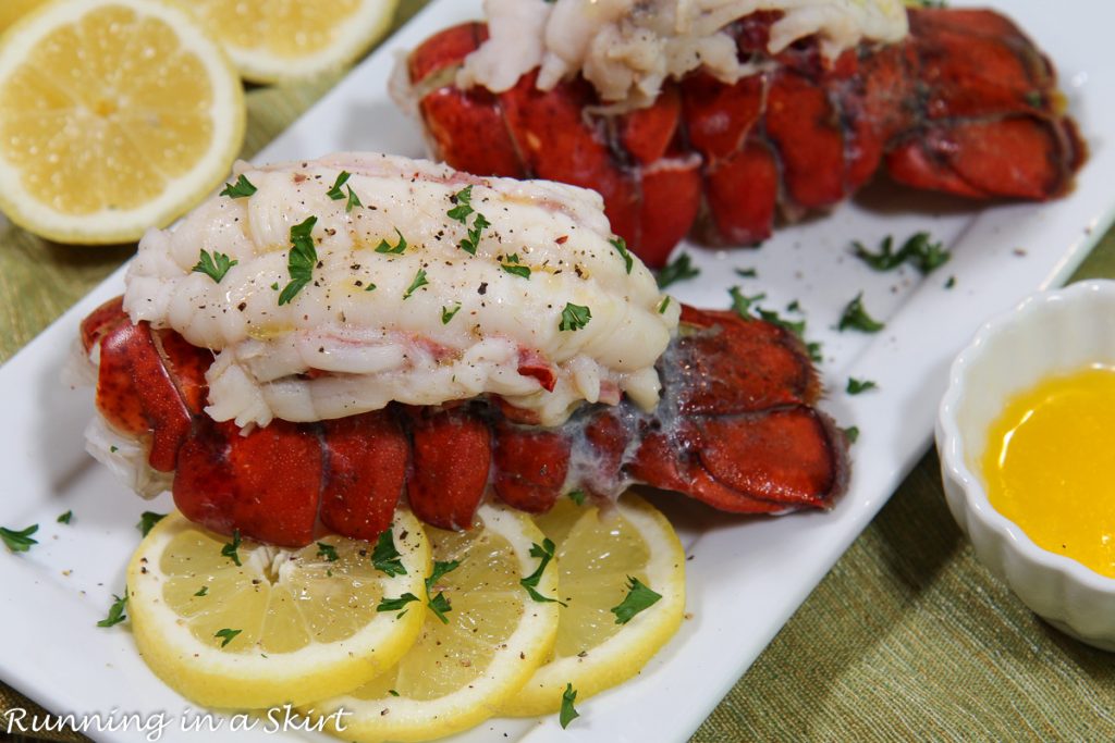 Steamed Lobster Tail on a white plate.