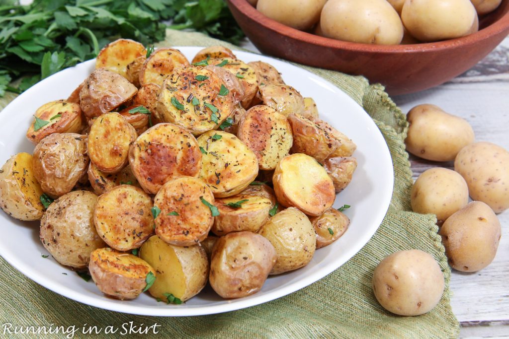 Air Fryer Baby Potatoes on a white plate
